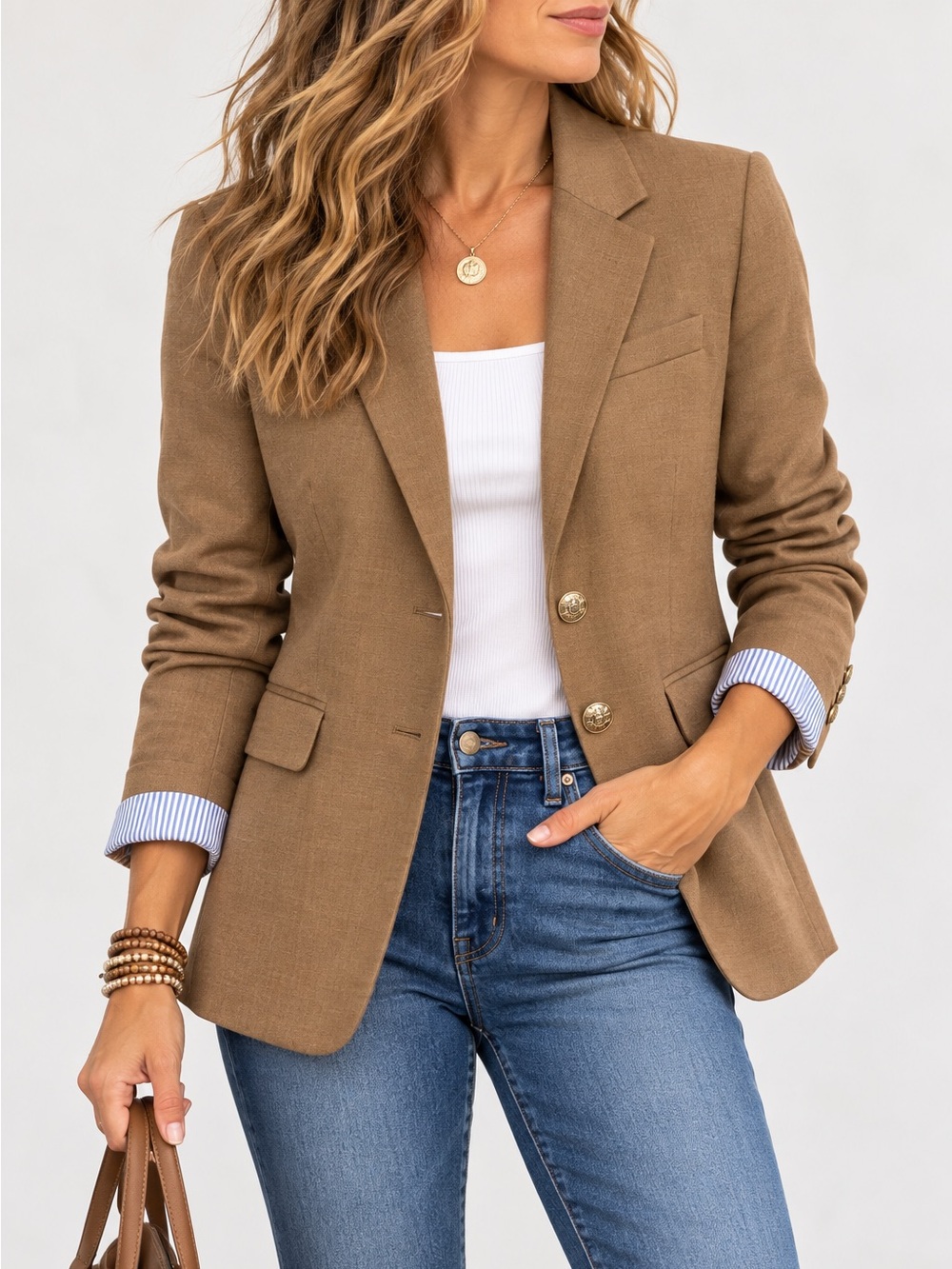 J.Crew Schoolboy Blazer Camel Tan Wool Blend Gold Crest Buttons Size 8
